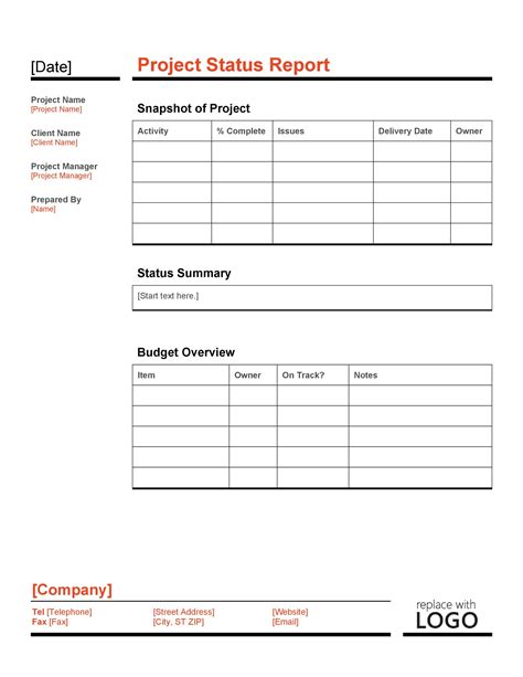 project progress report template doc